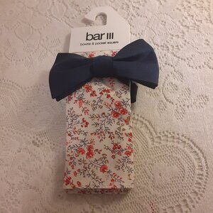 Bar III Men's Navy Blue Bowtie & Flowered Pocket Square.
